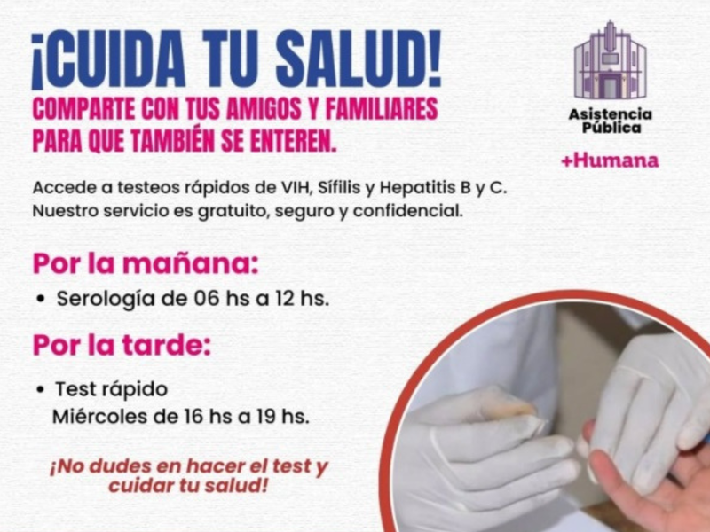 Mañana, la Asistencia Pública realizará testeos sobre VIH, Sífilis y Hepatitis