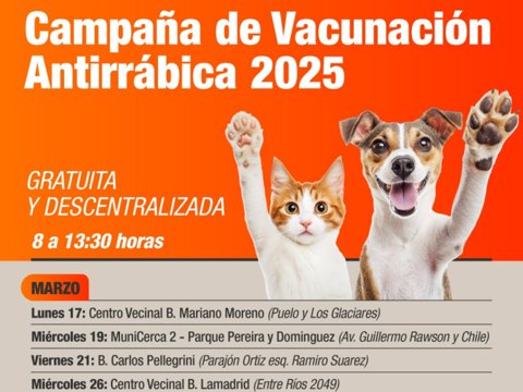 Comienza la Campaña de Vacunación Antirrábica Gratuita Y Descentralizada para perros y gatos